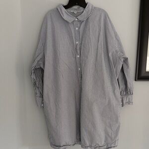 Striped Long Sleeve Shirt Dress - Blue/White